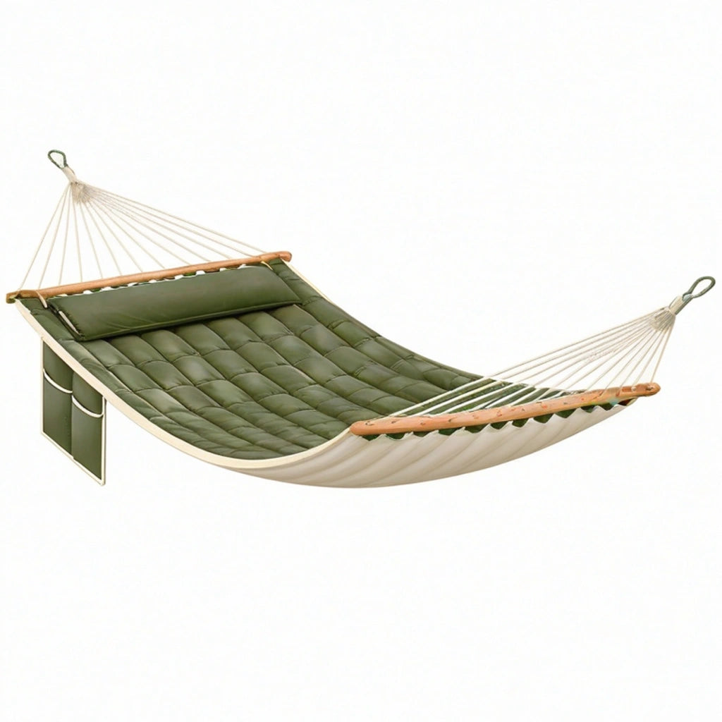 Amaca 200 x 120 cm in tessuto verde con barre in legno per giardino