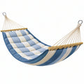 Amaca imbottita 200 x 120 cm in tessuto blu e bianco con barre in legno per esterno