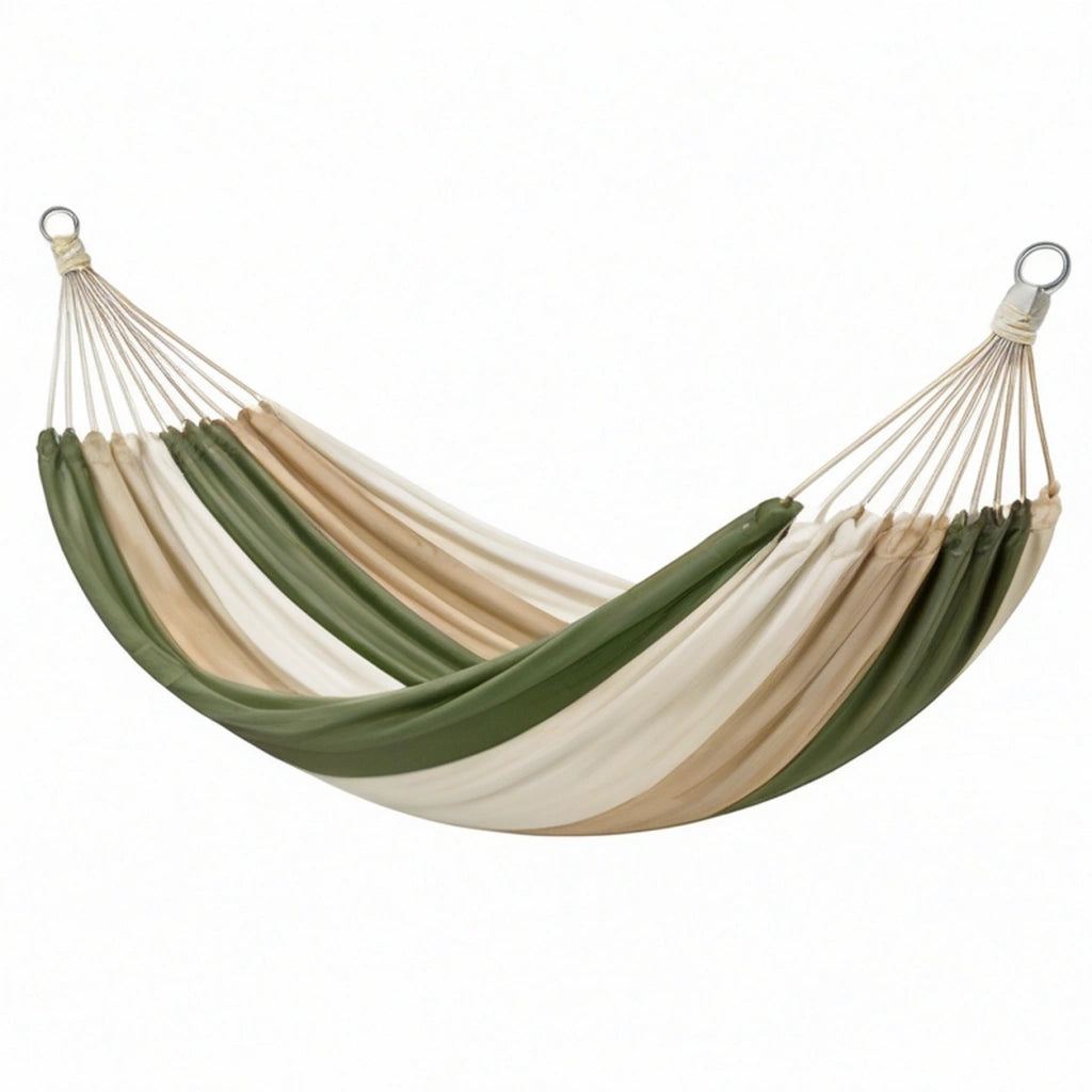 Amaca 200 x 150 cm in tessuto verde beige e bianco - sospesa da esterno