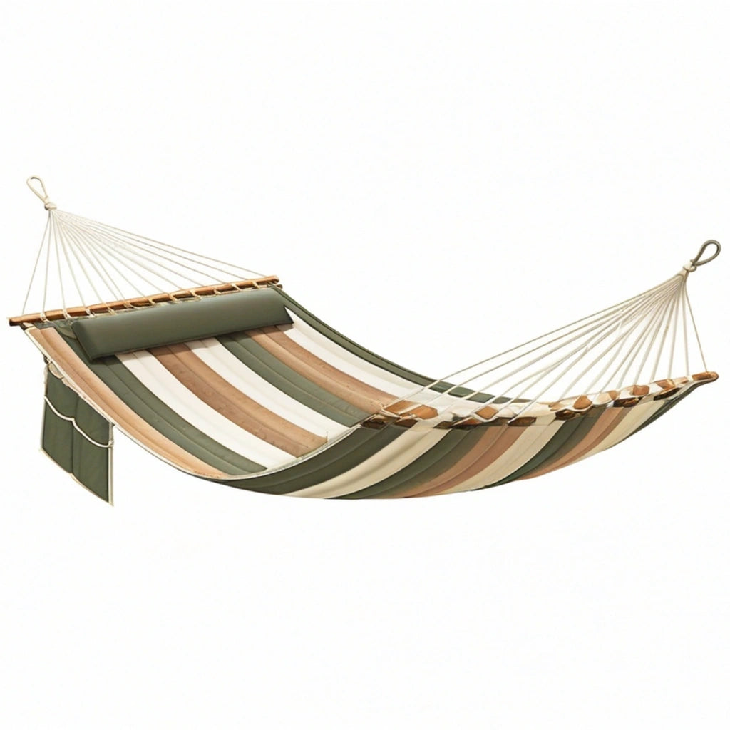 Amaca da giardino 200 x 100 cm in tessuto e legno verde beige marrone a righe