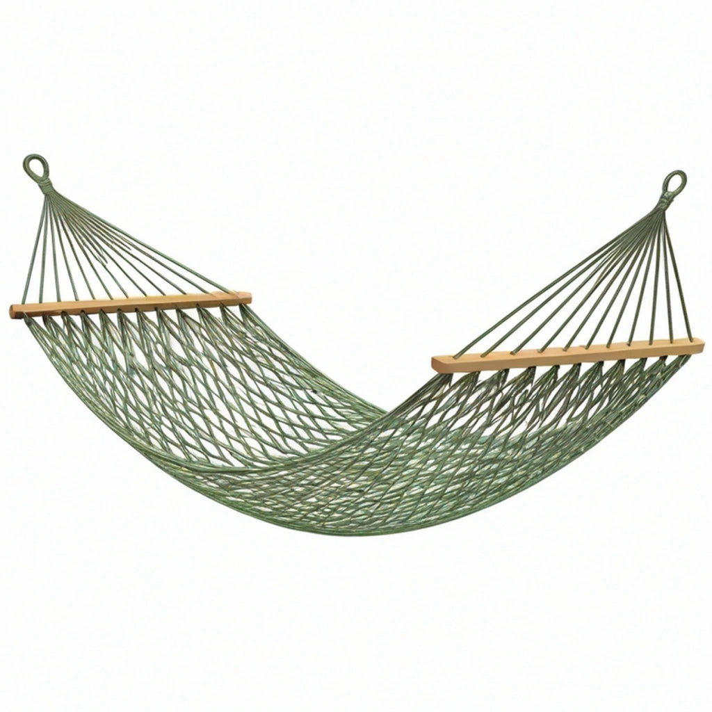 Amaca sospesa 200 x 80 cm in corda verde con barre in legno per giardino