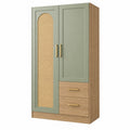 Armadio guardaroba 100 x 50 x 200 cm in legno verde salvia e rattan stile naturale