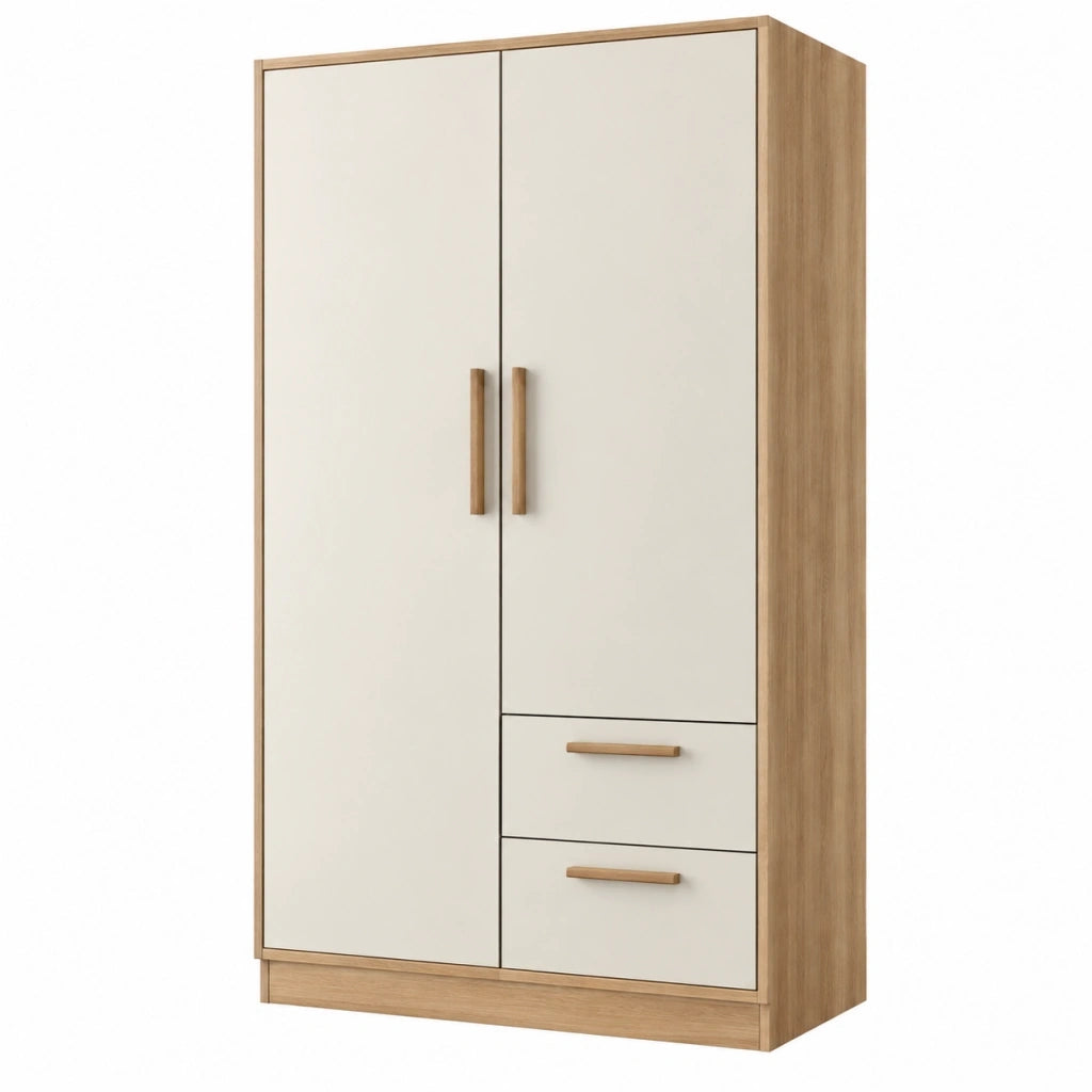 Armadio guardaroba 100 x 50 x 200 cm in legno ingegnerizzato bianco e rovere con 2 ante 2 cassetti stile moderno