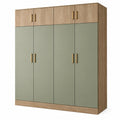 Armadio guardaroba 160 x 55 x 220 cm in legno verde salvia e rovere con 8 ante stile moderno
