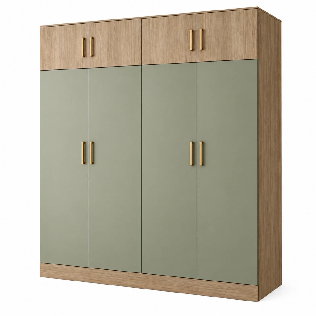 Armadio guardaroba 160 x 55 x 220 cm in legno verde salvia e rovere con 8 ante stile moderno