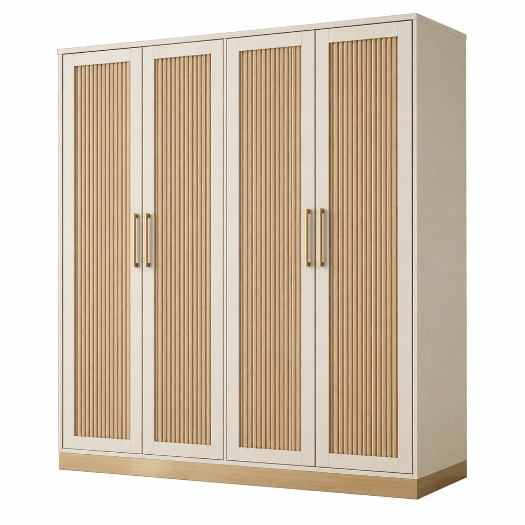 Armadio guardaroba 180 x 60 x 200 cm in pannelli a base di legno avorio/naturale con 4 ante stile contemporaneo