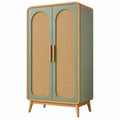 Armadio contenitore 90 x 45 x 160 cm in legno verde e rattan - stile retrò per camera