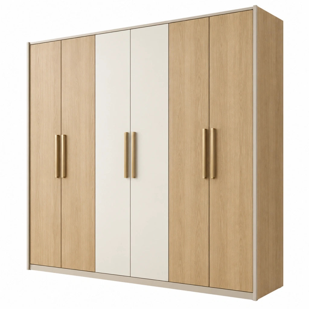 Armadio 270 x 60 x 220 cm in legno ingegnerizzato rovere chiaro e bianco - 6 ante stile moderno