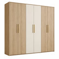 Armadio guardaroba 270 x 60 x 220 cm effetto rovere e bianco - sei ante con maniglie dorate
