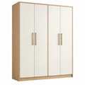 Armadio 180 x 60 x 200 cm in legno ingegnerizzato bianco e rovere a 4 ante