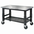 Banco da lavoro mobile 120 x 60 x 85 cm in acciaio nero e argento con ripiano inferiore
