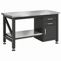 Banco da lavoro 120x60x90 cm in acciaio nero e argento con cassetti e armadietto