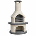 Barbecue da giardino diametro 140 cm in pietra beige/grigio con camino e doppia griglia
