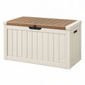 Cassapanca da esterno 120 x 60 x 60 cm in resina bianco/marrone effetto legno con coperchio