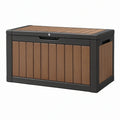 Baule contenitore da esterno 120 x 60 x 65 cm in resina effetto legno marrone e nero con coperchio richiudibile