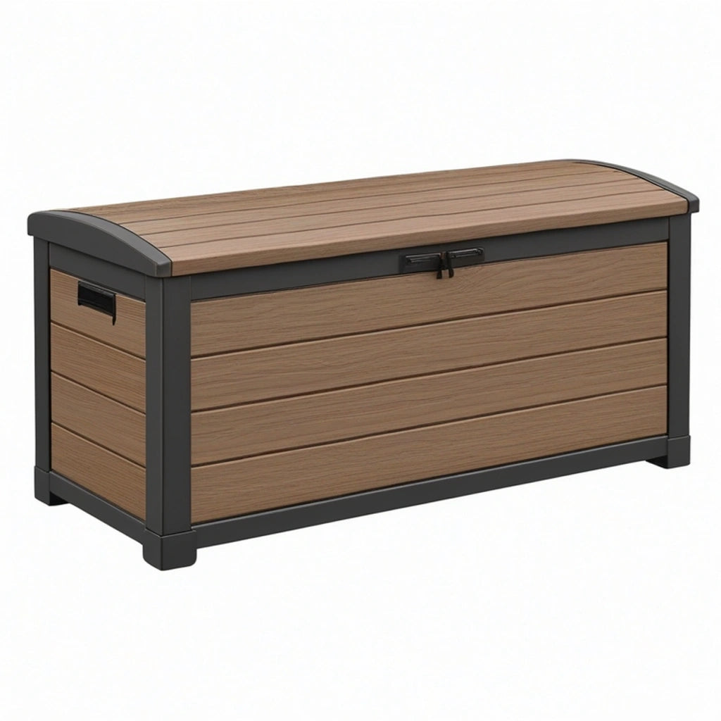 Cassapanca da esterno 120 x 60 x 65 cm effetto legno marrone e nero con coperchio