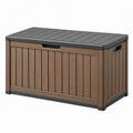 Cassapanca da giardino 120x60x65 cm in resina marrone effetto legno con coperchio nero