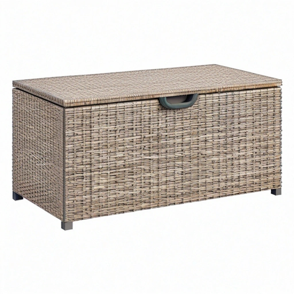 Baule contenitore da esterno 120 x 60 x 60 cm in rattan sintetico grigio - con coperchio