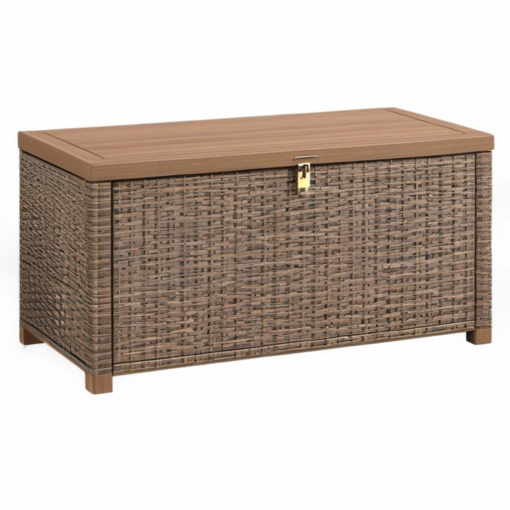 Cassapanca contenitore da esterno 120 x 60 x 60 cm in rattan sintetico marrone con coperchio