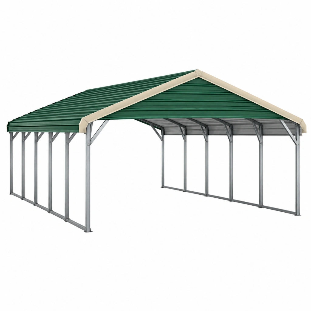 Tettoia per auto 600 x 300 x 270 cm in acciaio zincato verde - copertura a falde