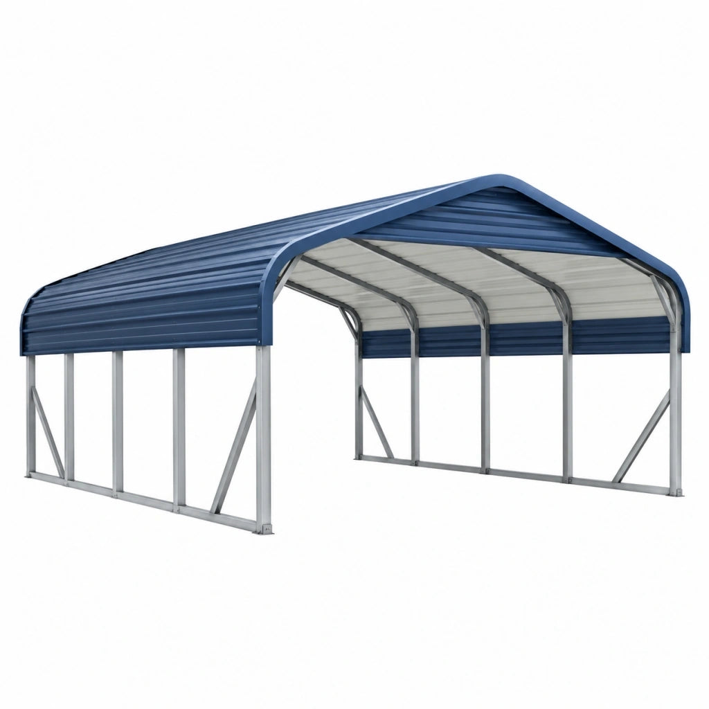 Tettoia per auto 610 x 366 x 290 cm in metallo blu e argento con copertura curva