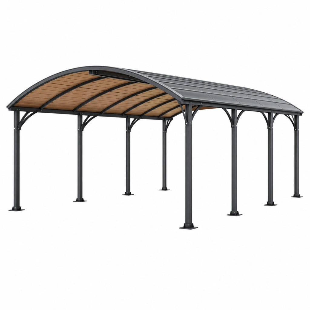 Tettoia per auto 600 x 300 x 270 cm in acciaio grigio antracite - copertura da esterno ad arco