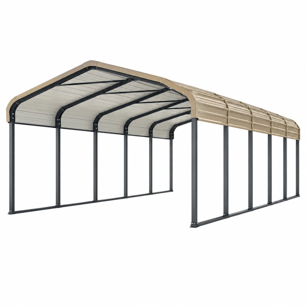 Tettoia autoportante 600x300x270 cm in acciaio beige e antracite per posto auto