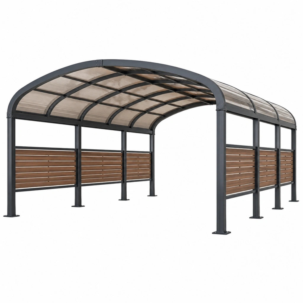 Tettoia per auto 600 x 300 x 280 cm in acciaio e policarbonato grigio antracite con copertura ad arco